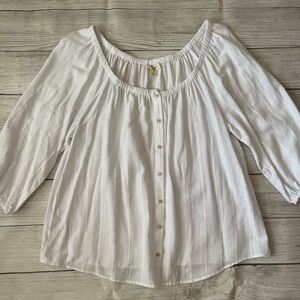 Style & Co White Button Down Peasant 3/4 Sleeve